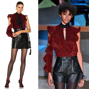 SELF PORTRAIT Velvet Tie Neck Ruffle One Shoulder Whimsigoth Dark Romance Top XS